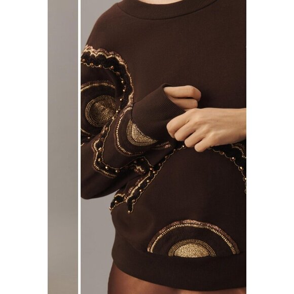 Ollari Brown Embroidered Beaded Sweatshirt 2X - Picture 10 of 10